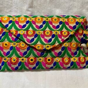 Colorful Embroidered Clutch Purse